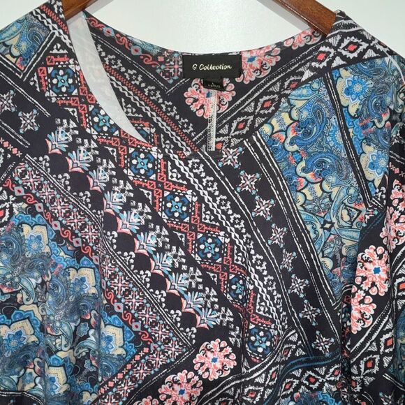 G Collection Women's Multicolor Geometric 3/4 Sleeve Asymmetrical Hem Top Large - Picture 5 of 11